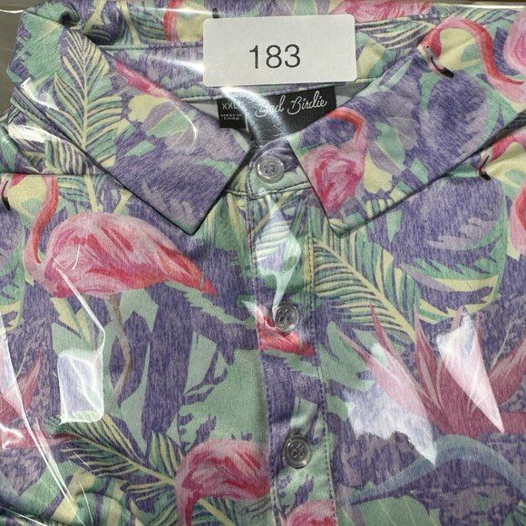 Bad Birdie Mingos Polo Shirt XXL Golf Short Sleeve Flamingos Purple Pink - Picture 10 of 10